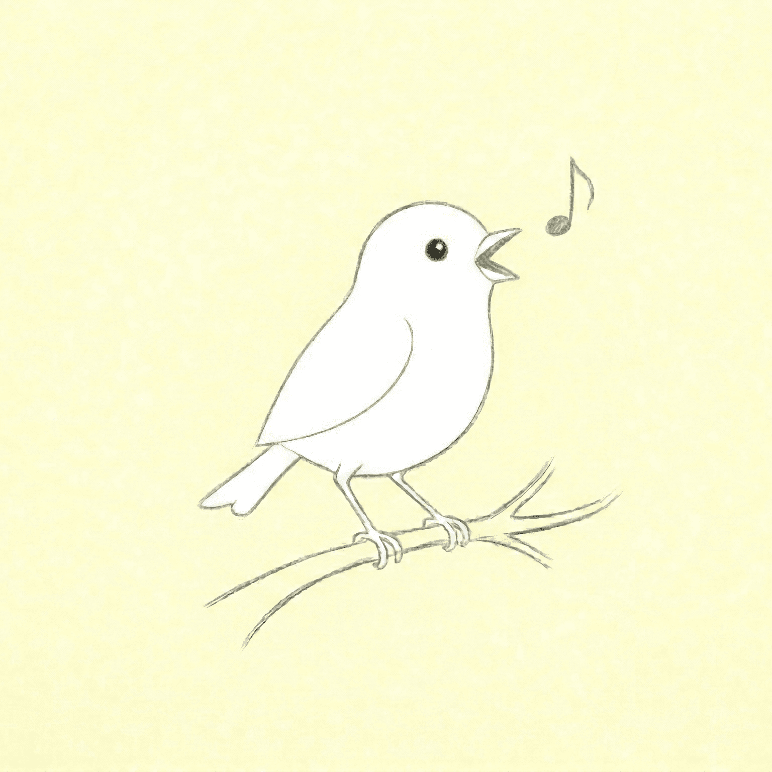 枝に止まって歌う白い鳥のイラスト